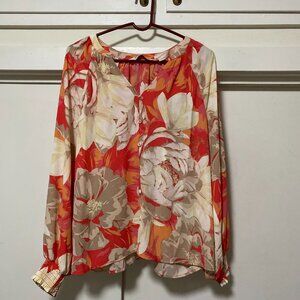 Beautiful by Lawrence Zarian, floral button-down blouse, size L